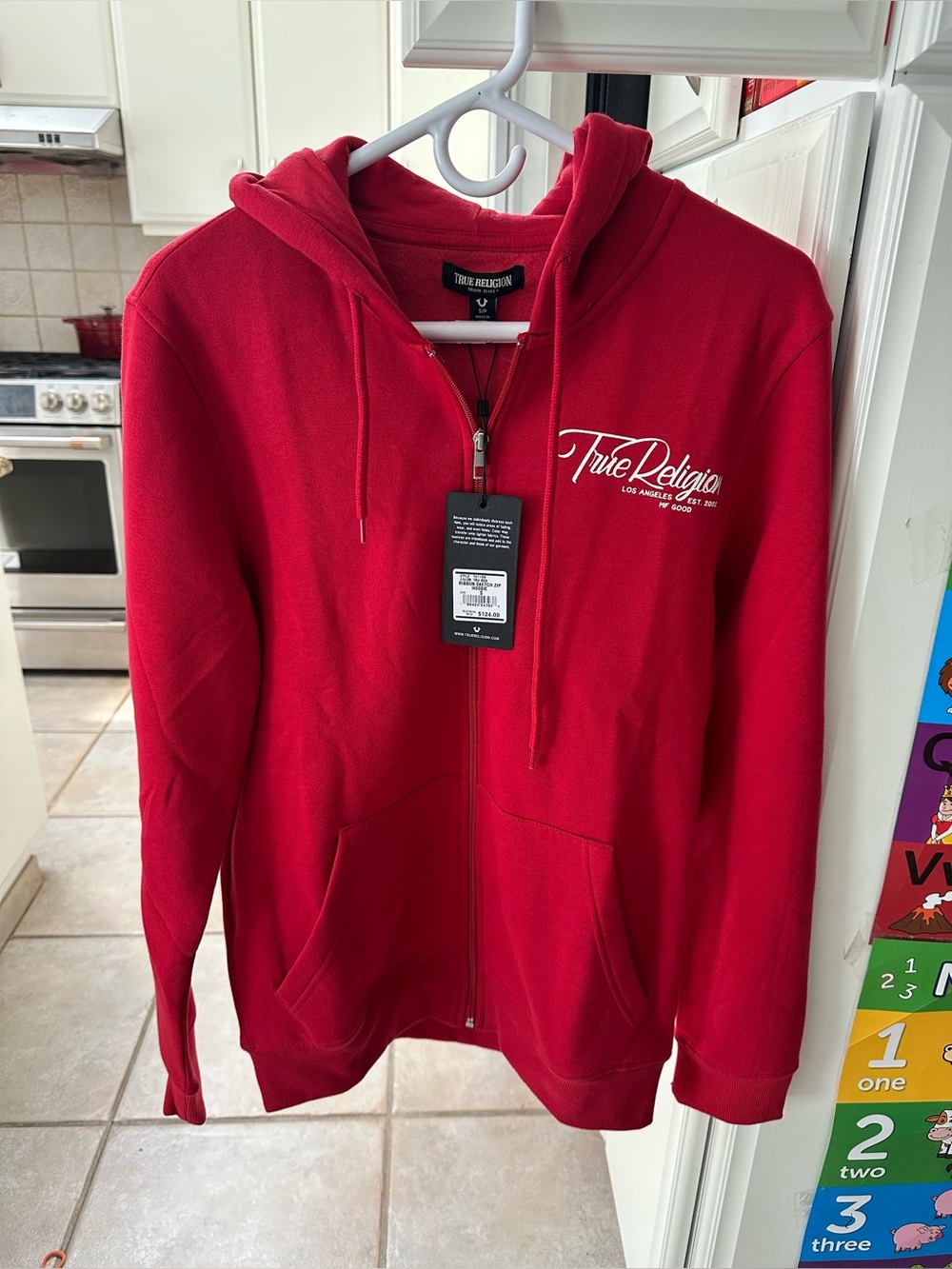 Unisex True Religion Bright Red Full-Zip Hoodie with Script Logo